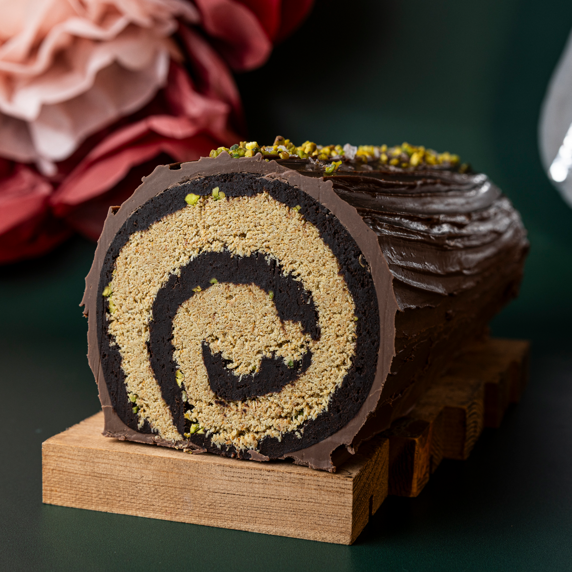 Pistachio Kannif Brownie Yule Log