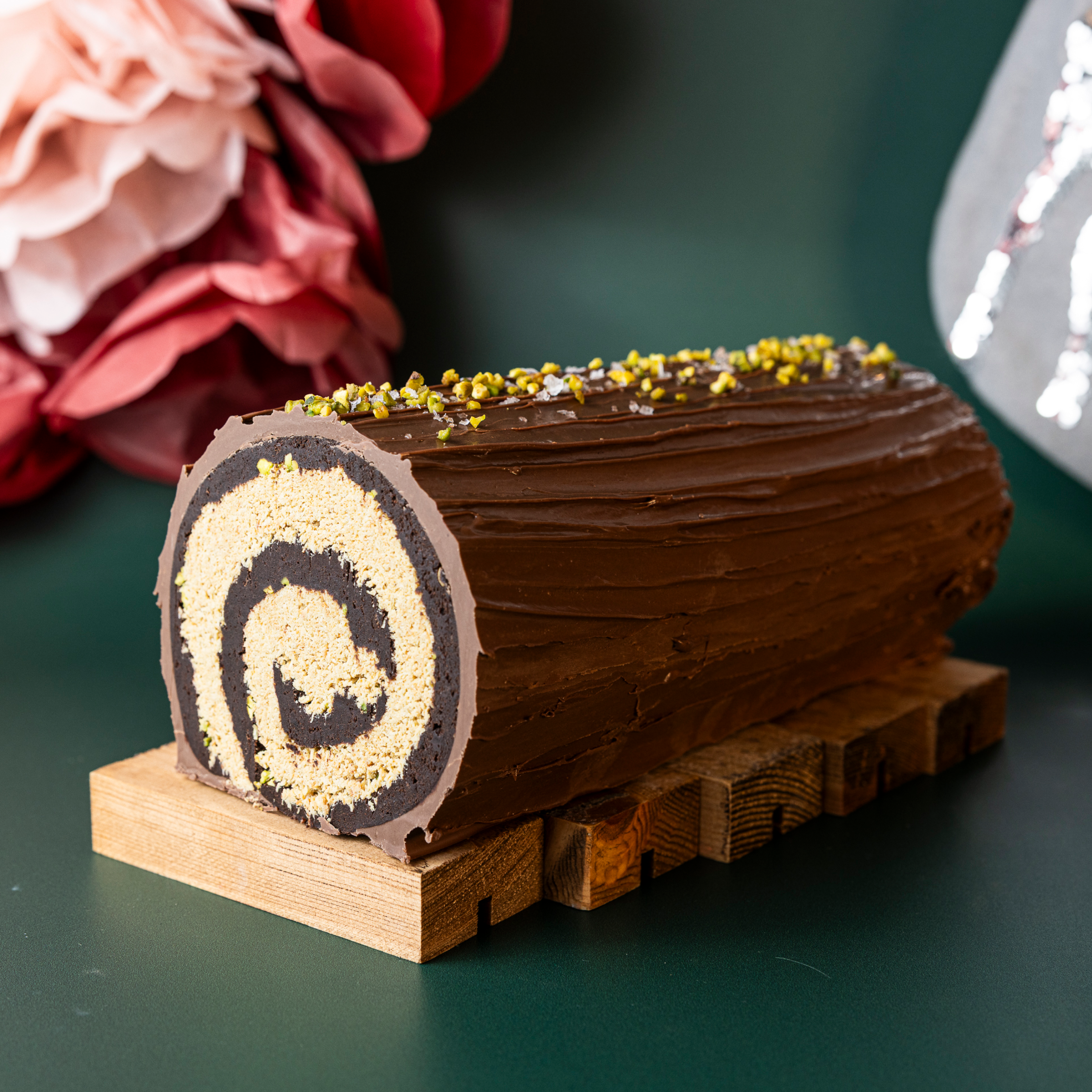 Pistachio Kannif Brownie Yule Log